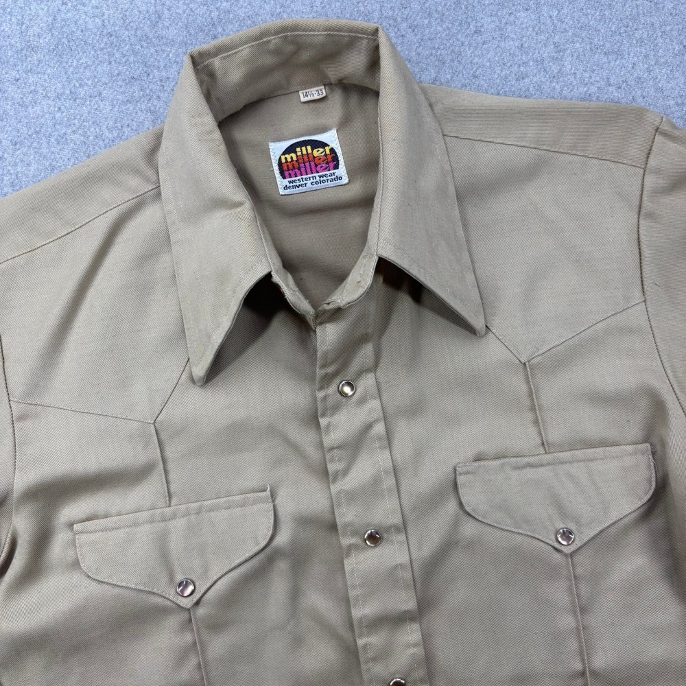 Vintage Miller Western Wear‎ Pearl Snap Western Shirt Mens 14.5 - 33 Tan Uniform